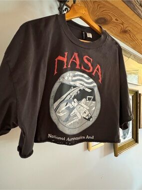 Divided Black Cropped Tee with Red NASA Graphic